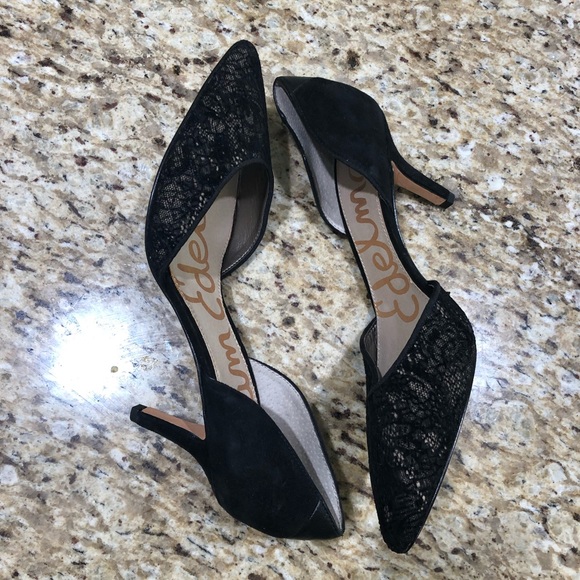 Sam Edelman Opal d'orsay Lace Suede Detail Pointed Toe Leather Heels 8 - Picture 4 of 9
